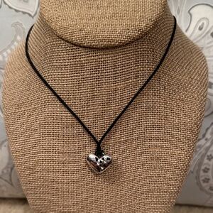 Brighton Silver Heart with Flowers Necklace on Black Cord